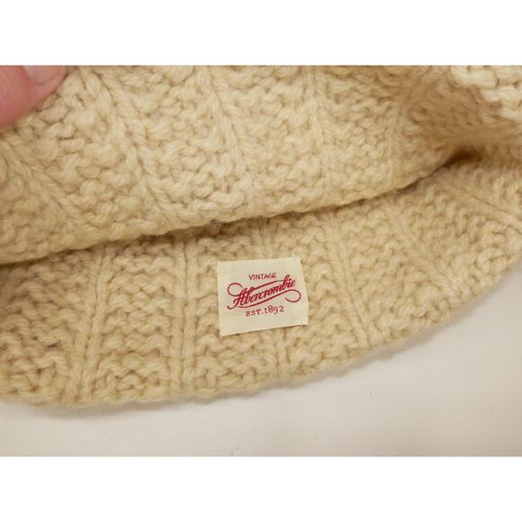 Abercrombie Thick Chunky Knit Cream Wool Hat with Pom - One Size - Picture 9 of 10